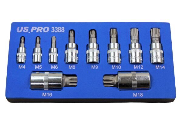 US PRO MULTI SPLINE BIT SOCKET SET 12 point triple square M4 to M18 tamperproof 3388