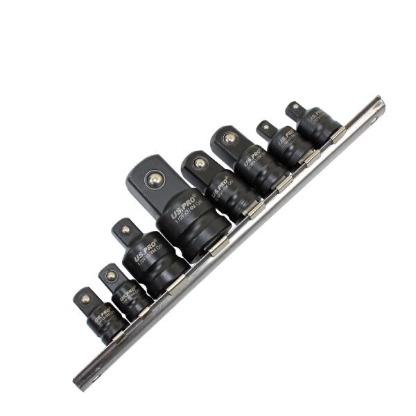 US PRO Tools 8pc Impact Socket Adaptor Set On Rail, Reducer, Step Up/Down 3505
