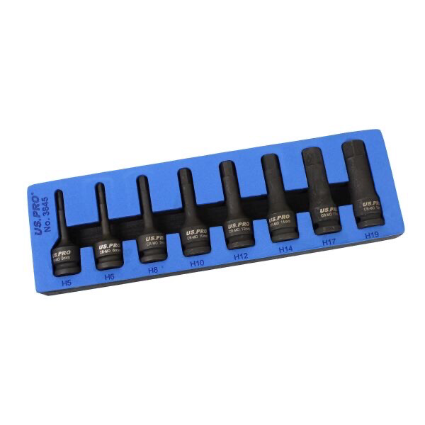 US PRO Tools 8 Piece 1/2" Drive Impact Hex Socket Set H5 - H19 EVA Foam 3845