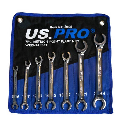 US PRO Tools 7pc Metric 6 Point Flare Nut Spanner Wrench Set Brake 8mm-24mm 3925