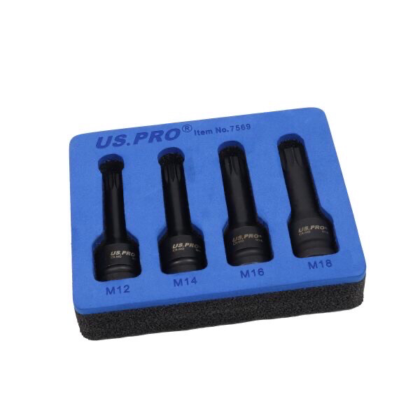 US PRO Tools 1/2" Drive Spline Impact Socket Set 4PC- For  VAG 7569