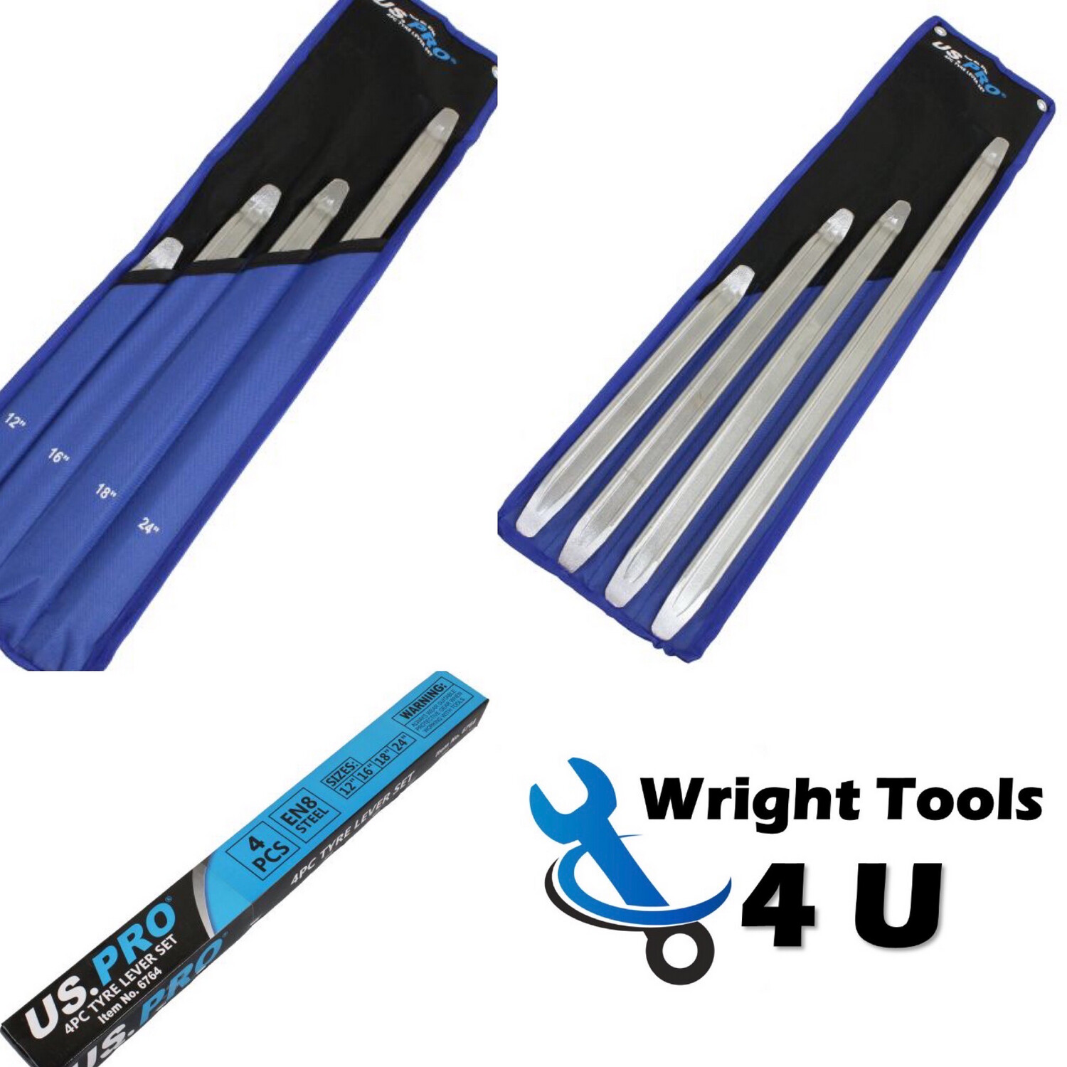 US PRO Tools 4PC Tyre Lever Pry  Bar       12" 16" 18" 24" 6764