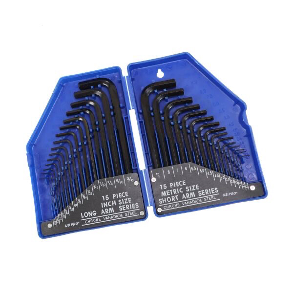 US PRO Tools 30PC Metric And Imperial Hex Allen Key Set 0.7-10mm 0.028-3/8 1631