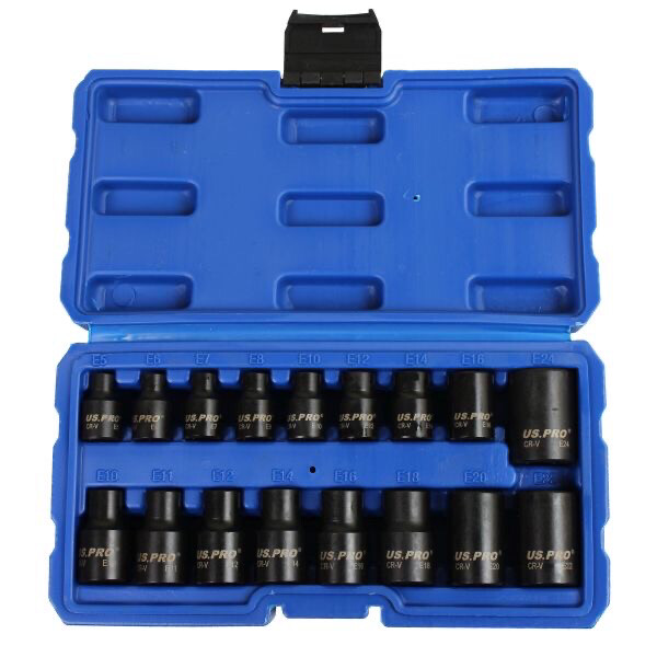US PRO Tools 17pc 3/8" & 1/2" dr Impact E-Torx Socket Set E5 to E24 3420