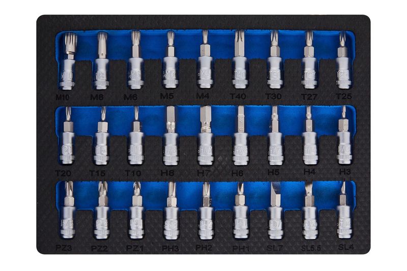 Bluespot 27pc Torx Spline Slot Phillips Hex Star Socket Set 1/4" Sockets 01610