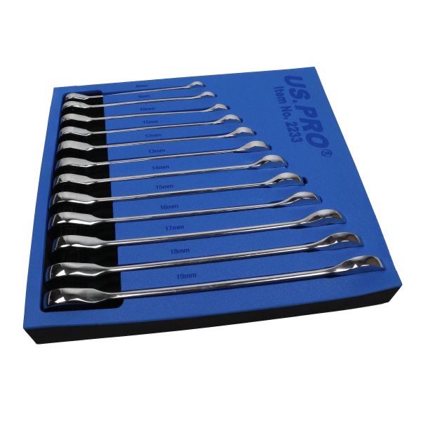 US PRO Tools 12Pc Metric Gear Ratchet Combination Spanner Set 2233