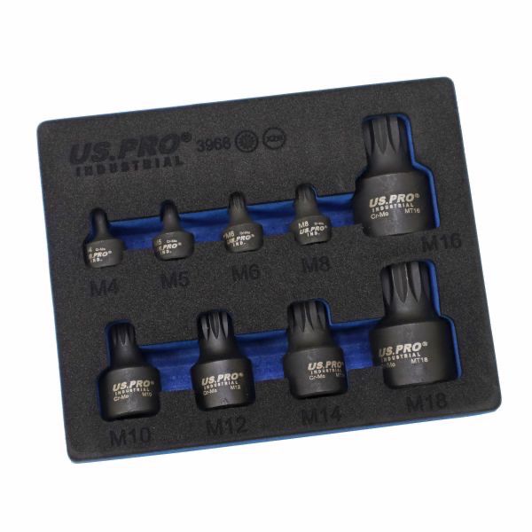 US PRO Tools 9PC Stubby Impact Spline Bit Socket Set M4 to M18 in EVA 3968