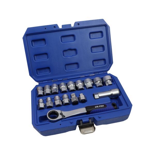 US PRO Tools Metric Go-thru Socket Set 17 Pc 3/8 1/2 Adaptors Ratchet (Go Through) 7559