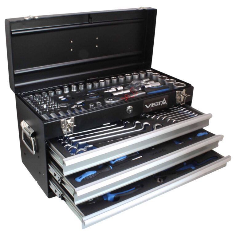 VISTA Portable Tool Box Chest 145pc Toolbox With Tools Set – 3 Drawer V-TB140