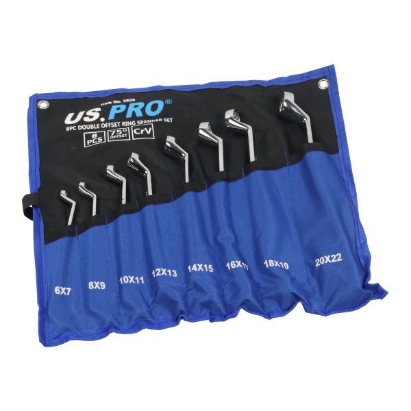 US PRO Tools 8 Piece Double Offset Ring Spanner Set 6-22MM 75DEG 3529
