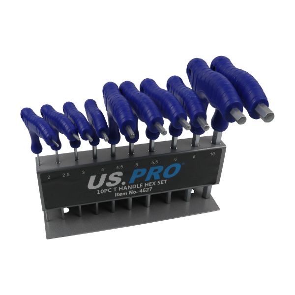 US PRO T Handle Hex Allen Key Set 10pc 2-10mm Storage Rack 4627