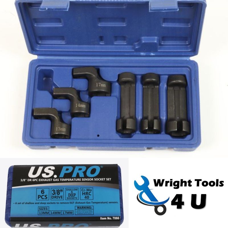 US PRO Tools 6pc 3/8” Dr Exhaust Gas EGT Temperature Sensor Sockets 13mm 14mm 17mm 7066