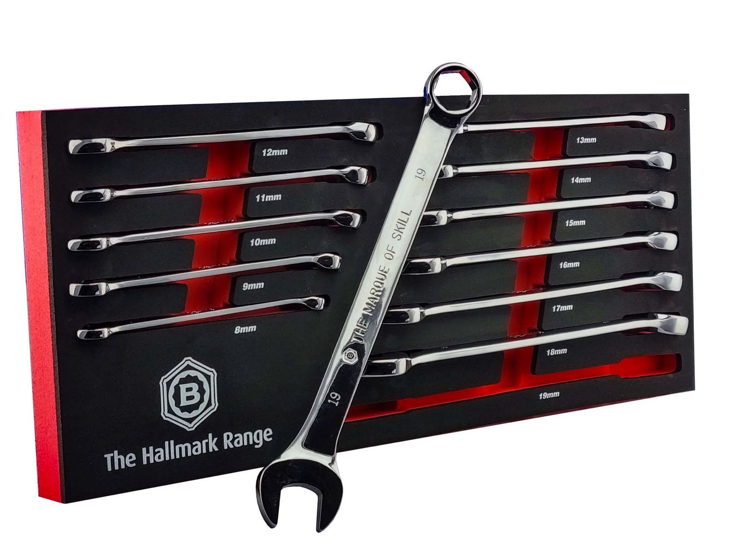 Britool Hallmark 12 Piece combination Hexagon Spanner Set 6-Point Ring 8-19MM