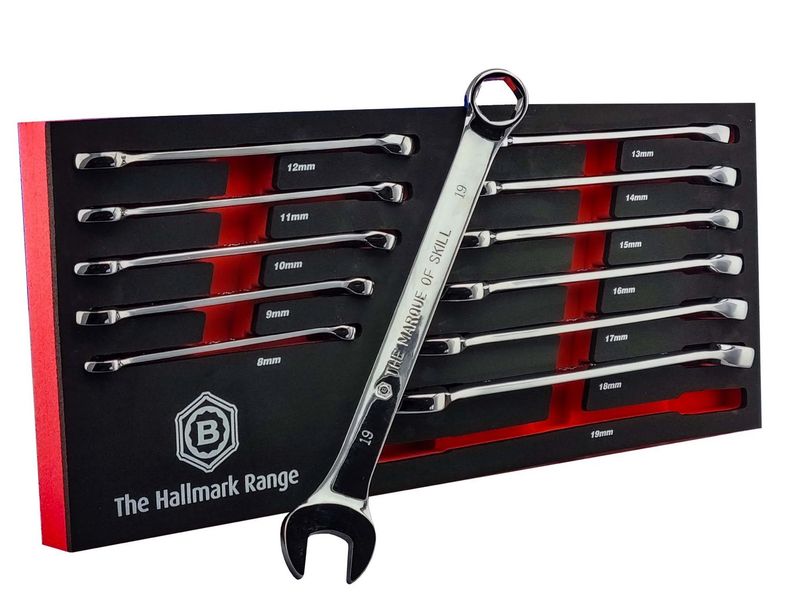 Britool Hallmark 12 Piece combination Hexagon Spanner Set 6-Point Ring 8-19MM