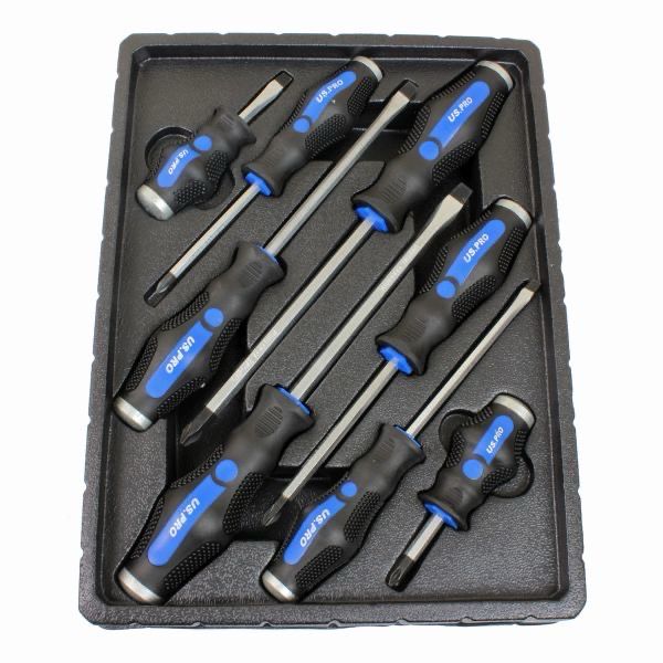 US PRO Tools Screwdriver Set 8pc Go through Hammer Pozi Flat Head  1605