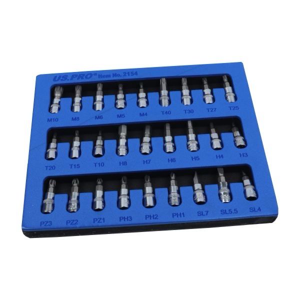US PRO Tools Hex Star Spline Screwdriver Bit Socket Set 1/4 Drive 27pc 2154