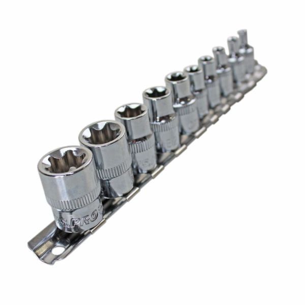 US PRO Tools 10Pc 1/4" & 3/8" Dr E Torx Sockets On Rail E4 - E18 2221