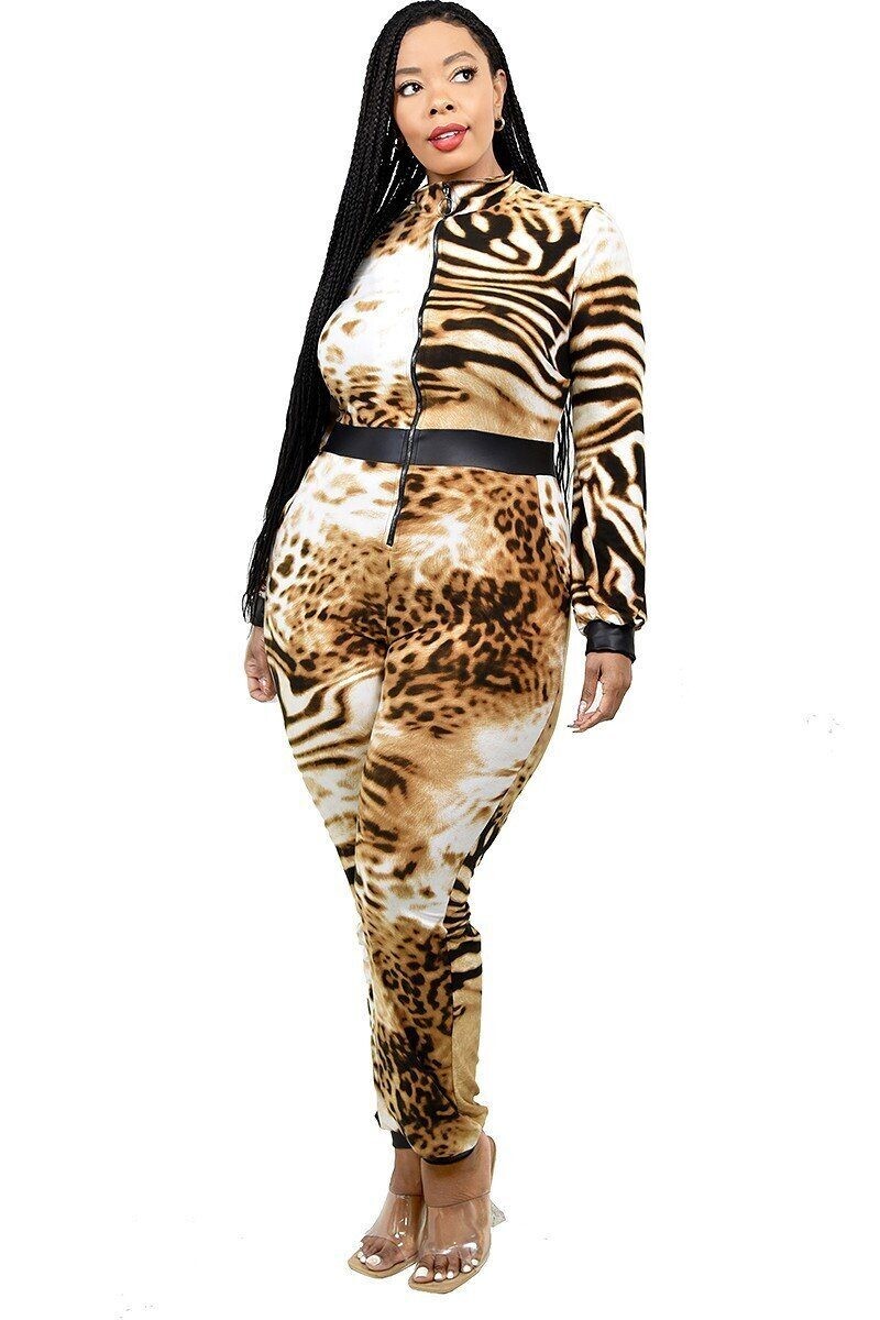 Leopard Print Zip Up Jumpsuit