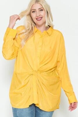 Twisted Knot Detail Oversized Satin Shirt