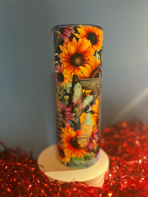 Bible, Emergency Numbers, Affirmations, Colorful Sunflowers 20oz Tumbler