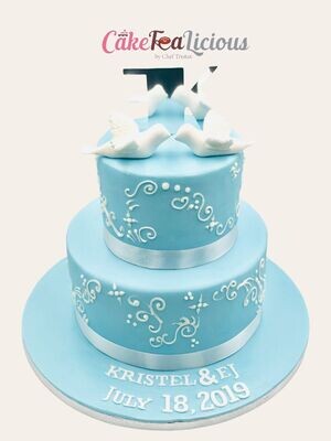 Blue Wedding Cake with Doves