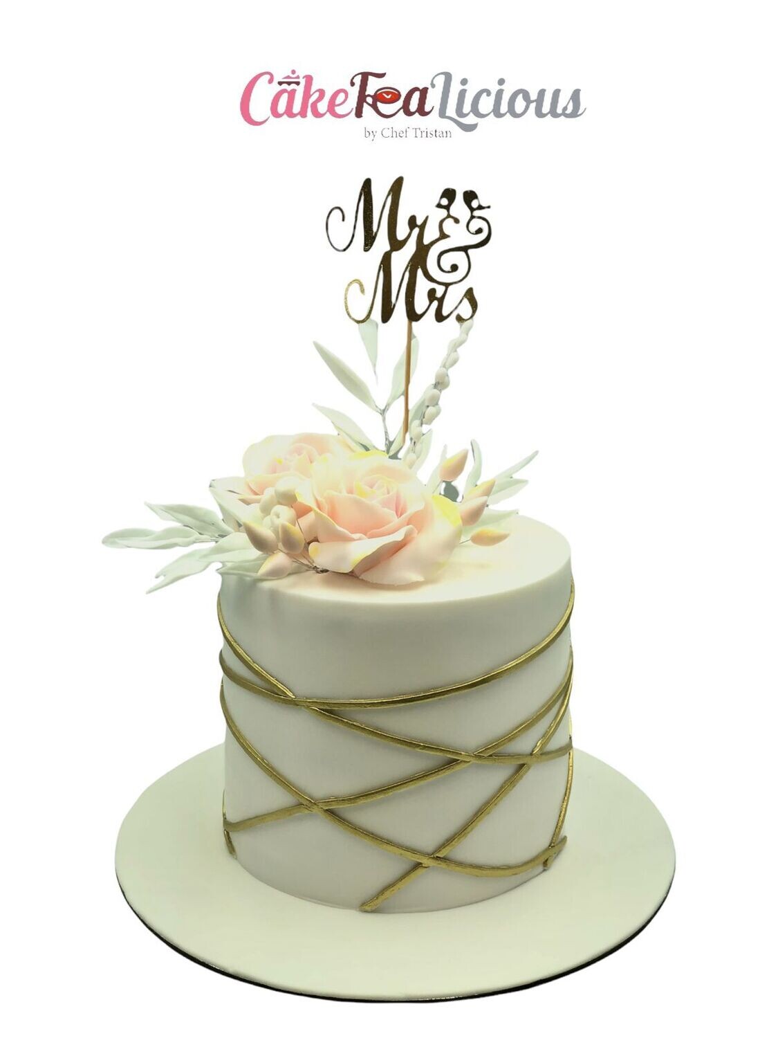 Gold & White Simple Wedding Cake