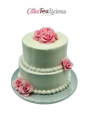 White Minimalist Pink Wedding Cake