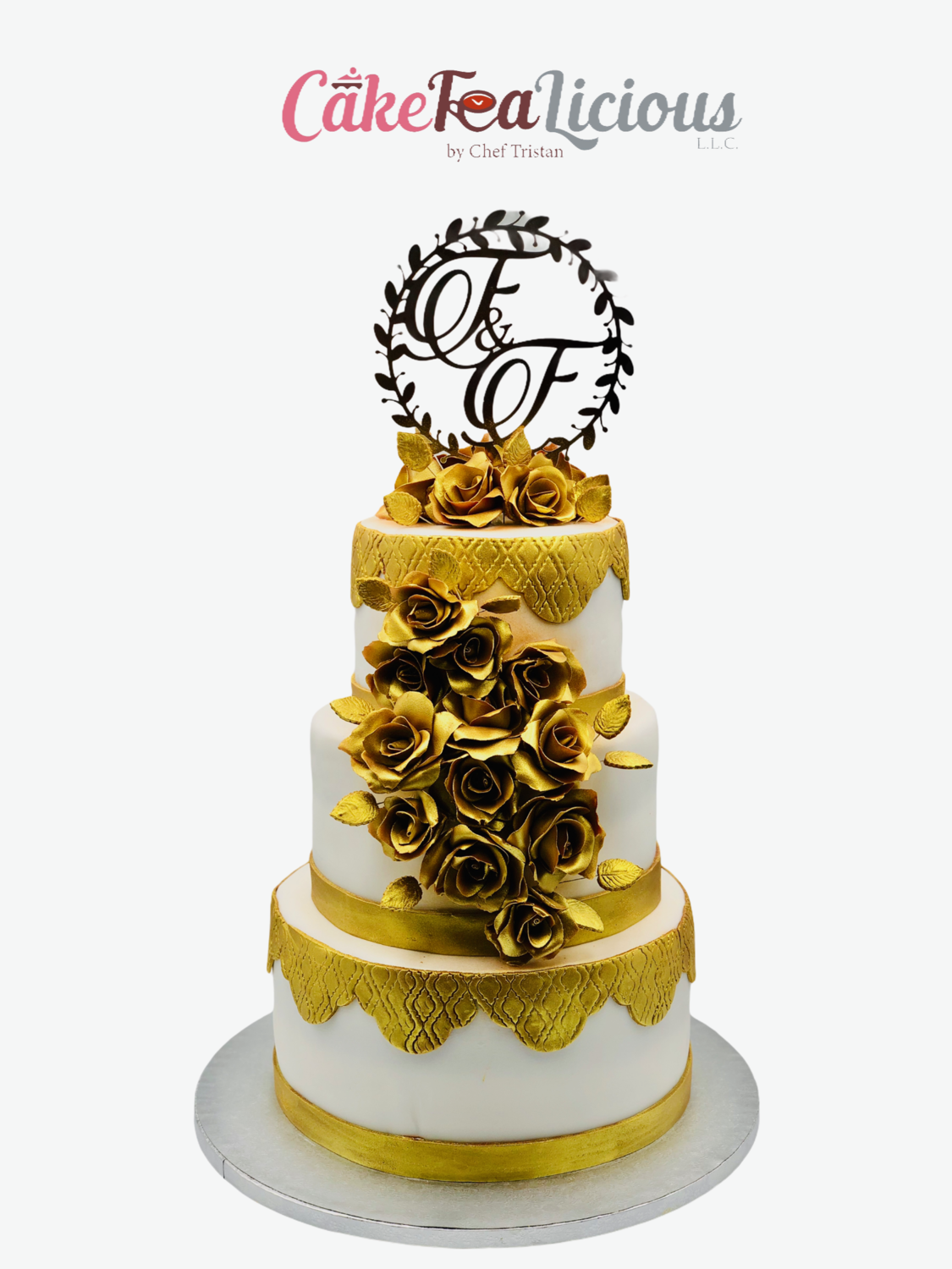 Golden Flowers Wedding Tower Cake