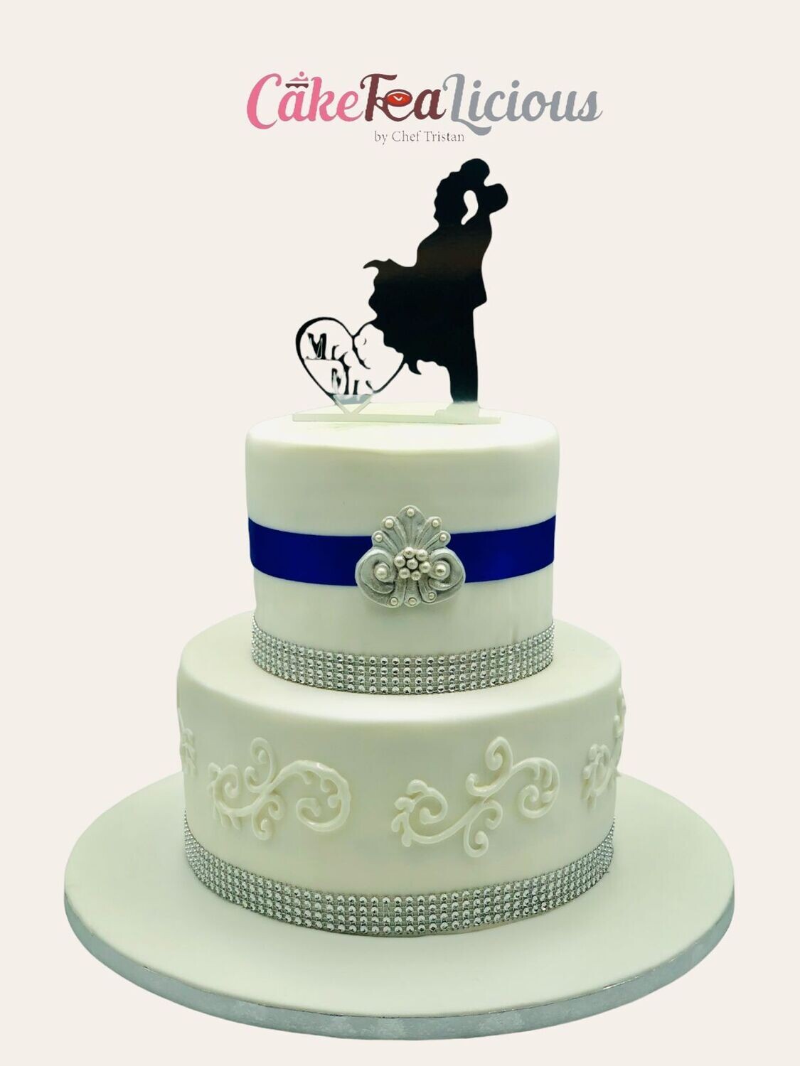 Silver & Royal Blue Wedding Cake