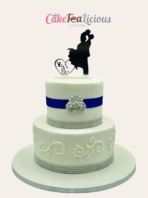 Silver &amp; Royal Blue Wedding Cake
