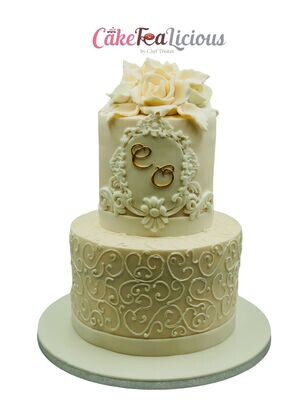Patterned White Wedding Cake