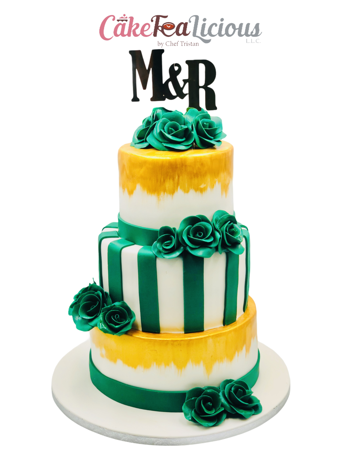 Green &amp; Yellow Wedding Tower Cake
