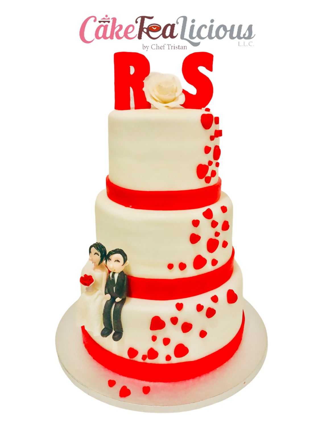 Bride & Groom Sitting Wedding Cake