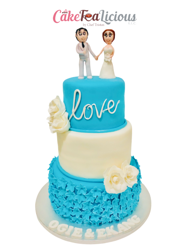 3D Bride &amp; Groom Wedding Tower Cake