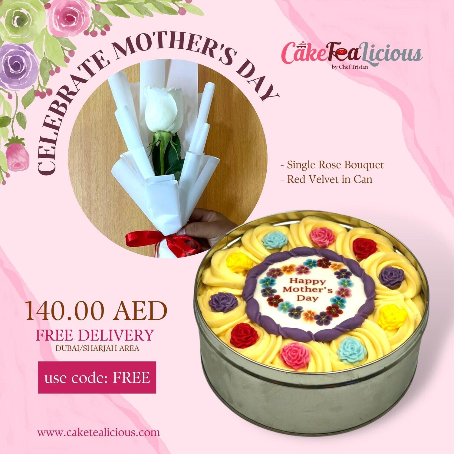 140aed Mother's day Red Velvet in Can w/ Flower