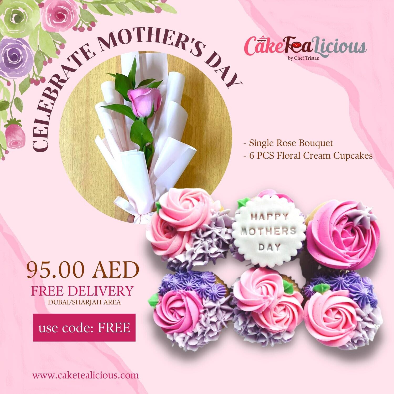95AED Mother's day Cupcakes w/ Flower
