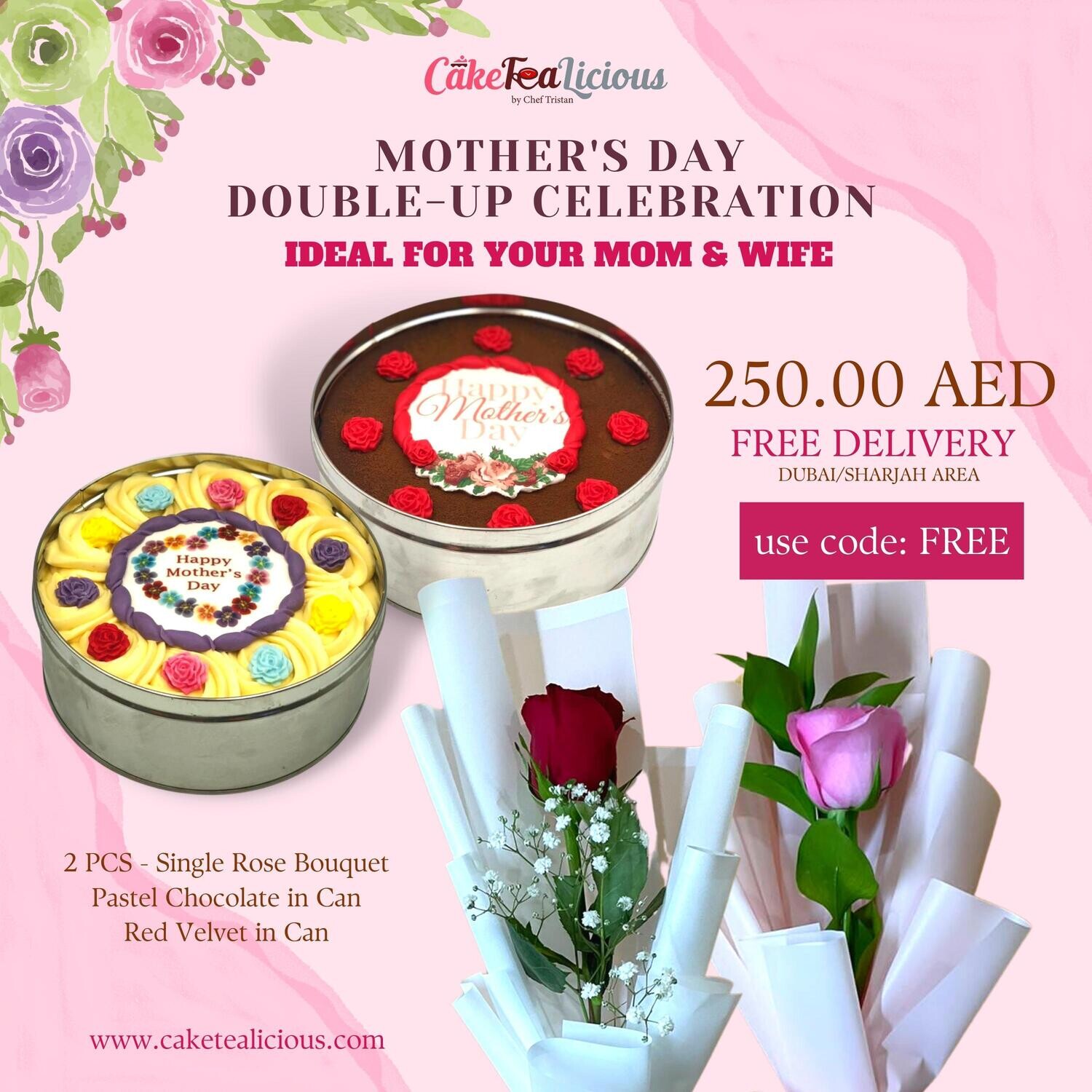 250aed Double-up Mother's day Cake in Cans w/ Flowers