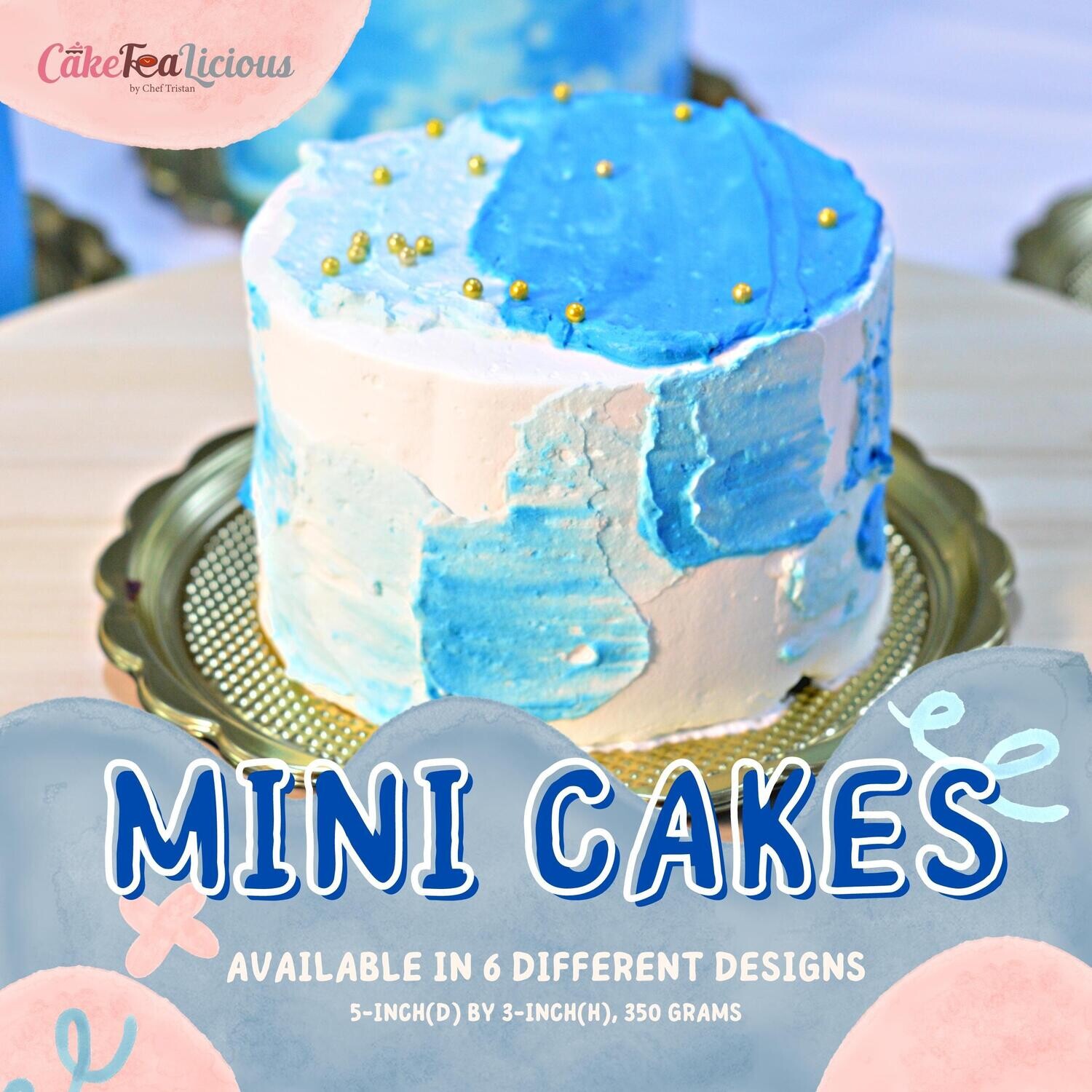 Mini Cake - Blue Smears Gold Pearls