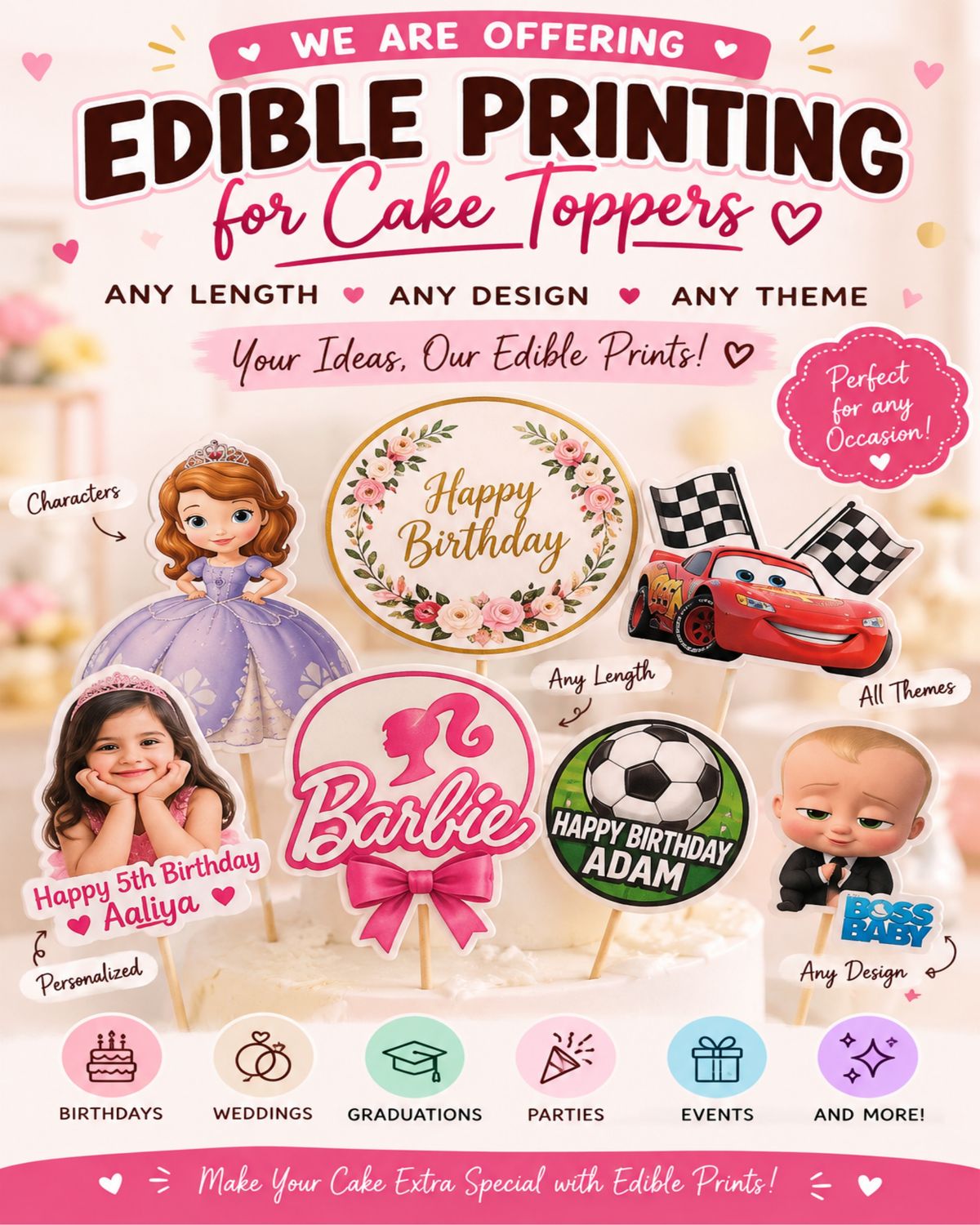 Edible Printing Service For Cakes On Frosting Sheets
