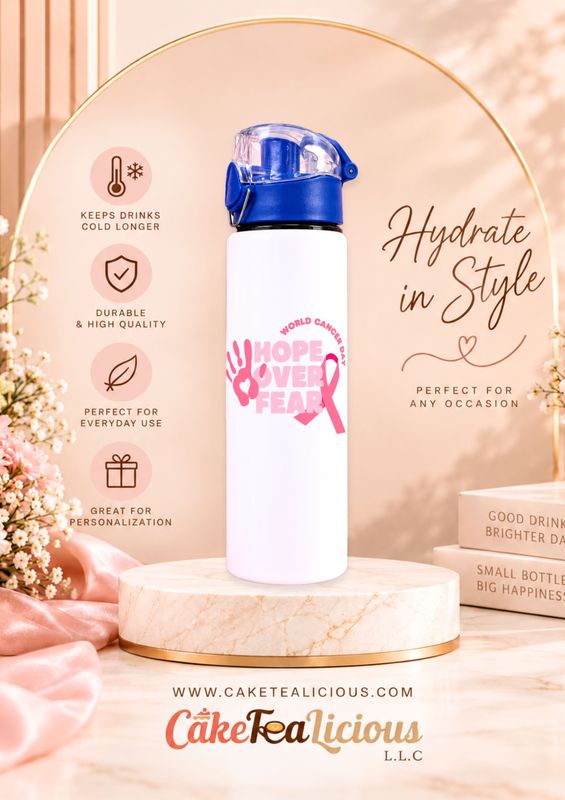 ALUMINIUM WATER BOTTLE 750ML WHITE BLUE CAP