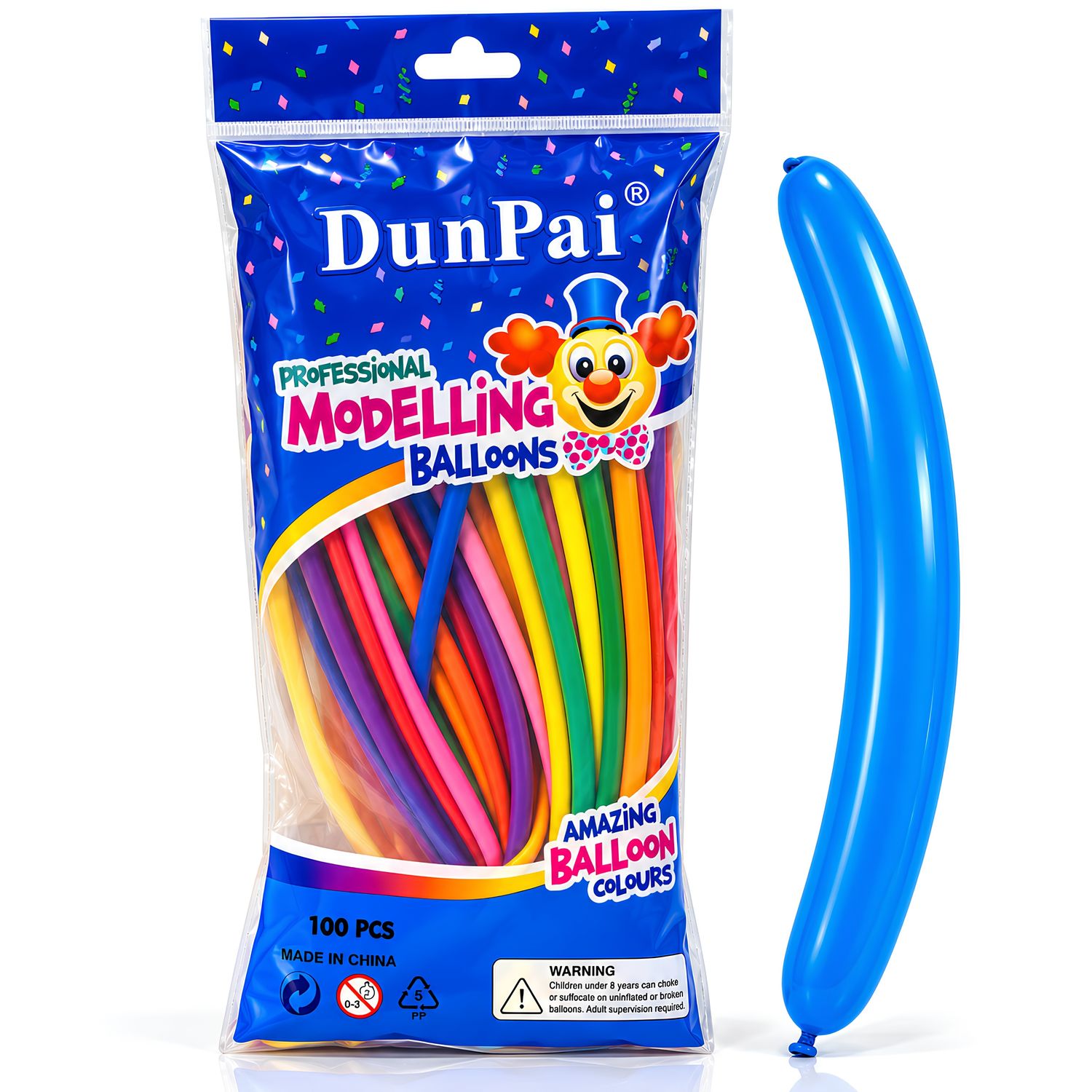 Assorted Colors Long Balloons 100-Pieces 260q