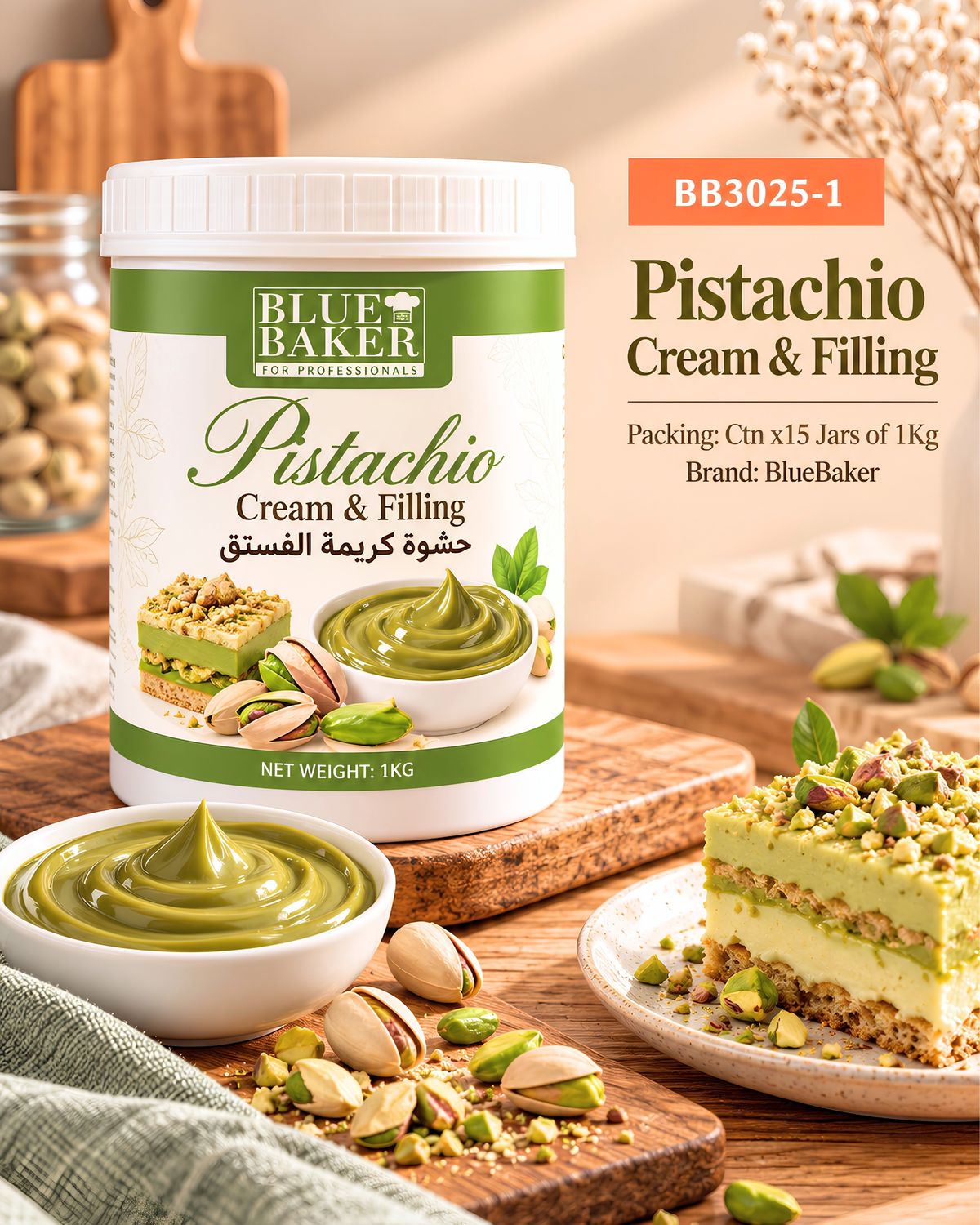 Pistachio Cream &amp; Filling/Topping 1Kg BlueBaker