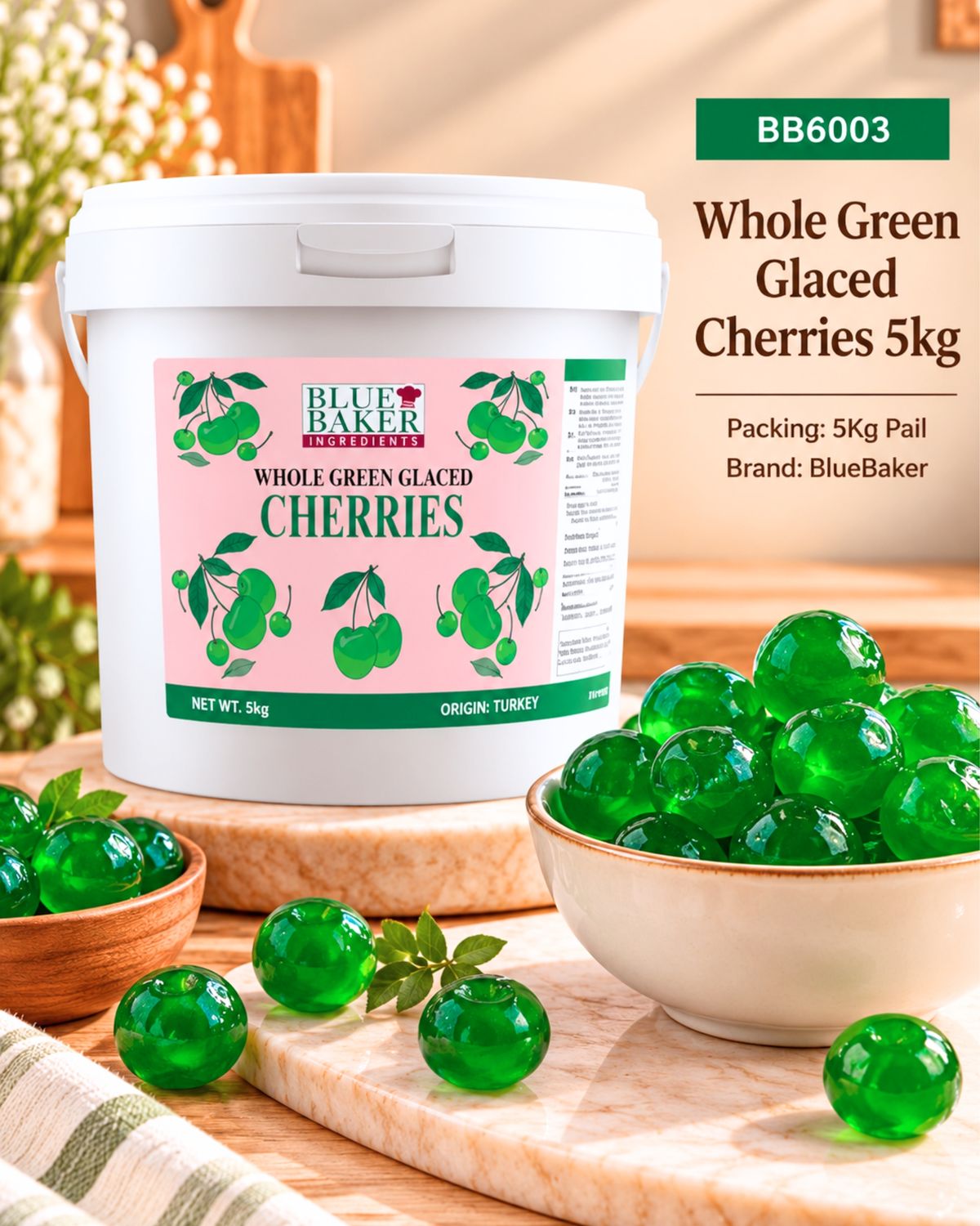 Whole Green Glaced Cherries 5kg