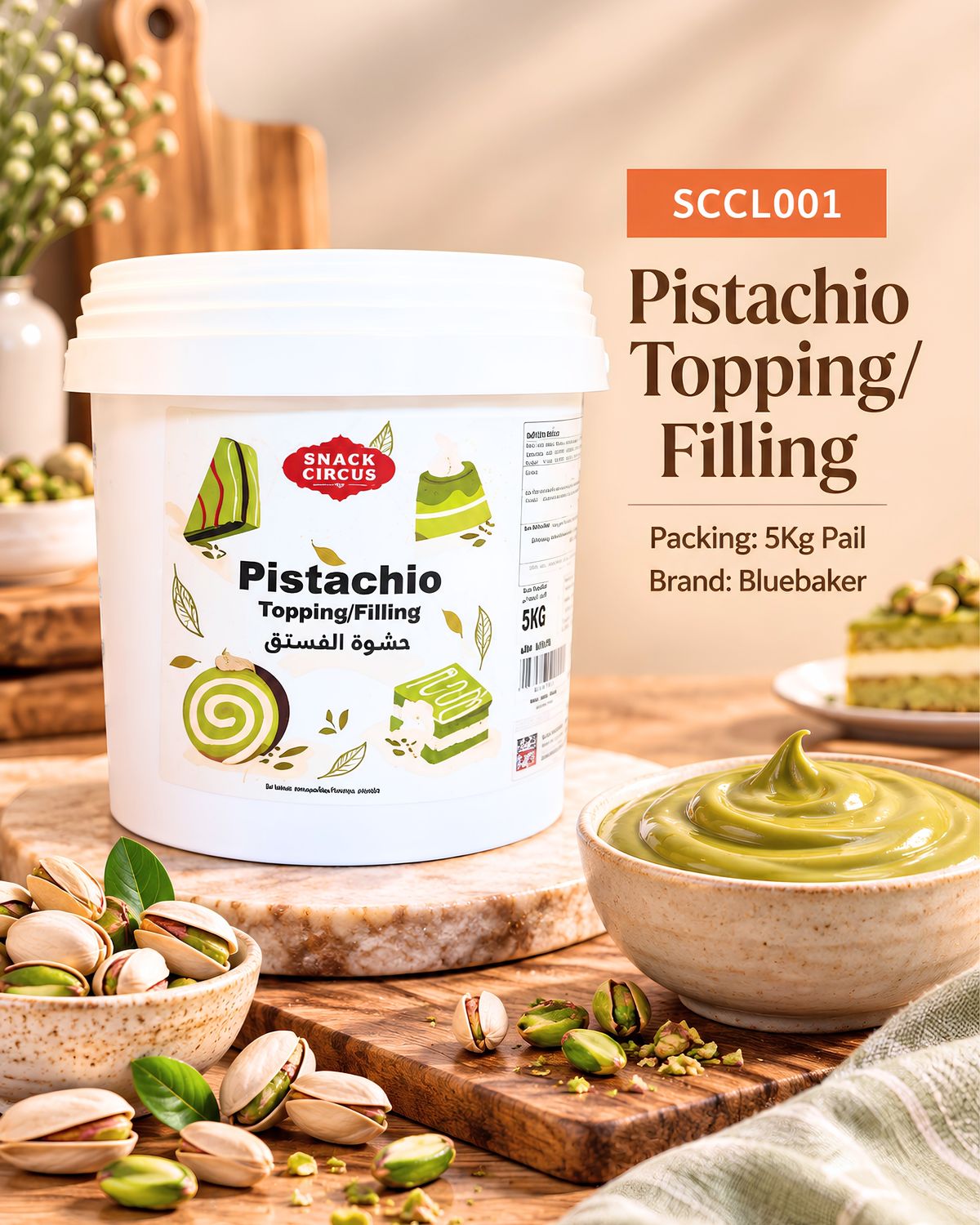Pistachio Cream &amp; Filling 5Kg Pail Bluebaker