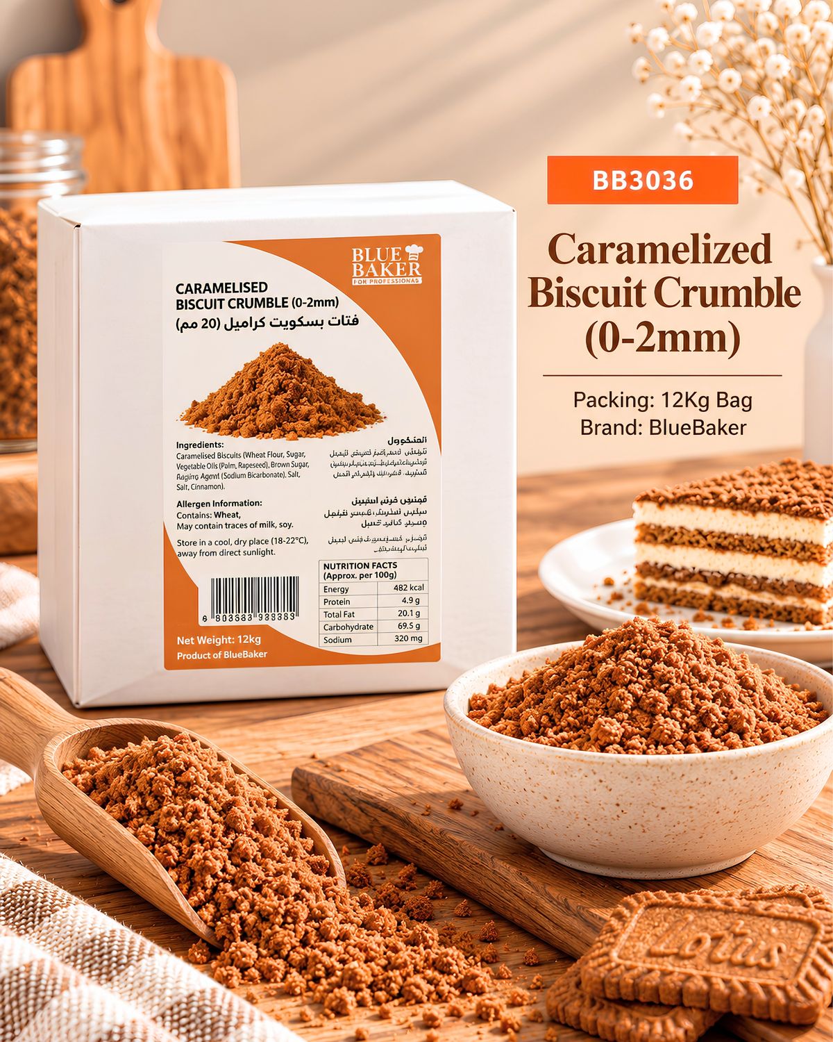 Caramelized Biscuit Crumble Speculoos (0-2mm) 3kg Bluebaker