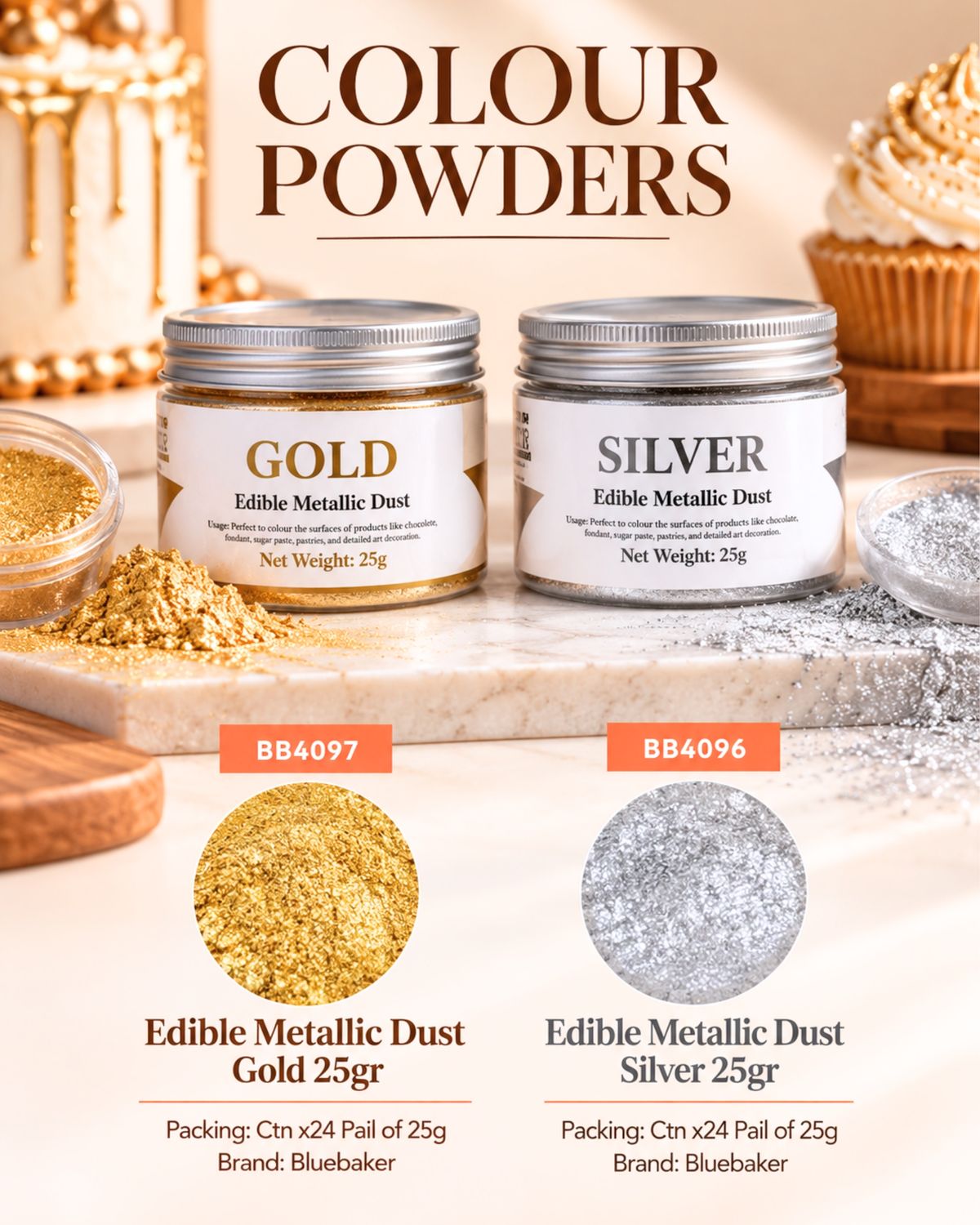 Edible Metallic Dust Silver 25gr Bluebaker