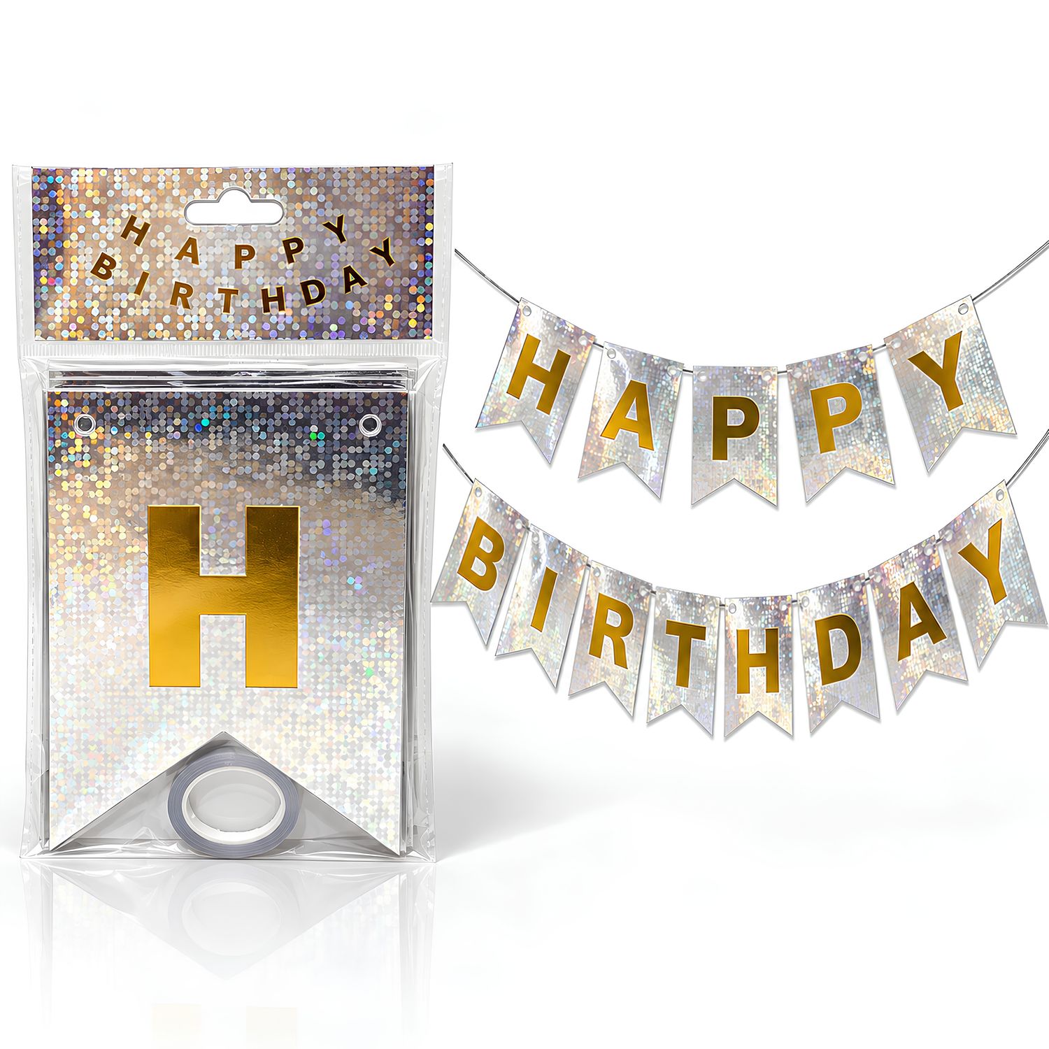 Happy Birthday Banner, Silver