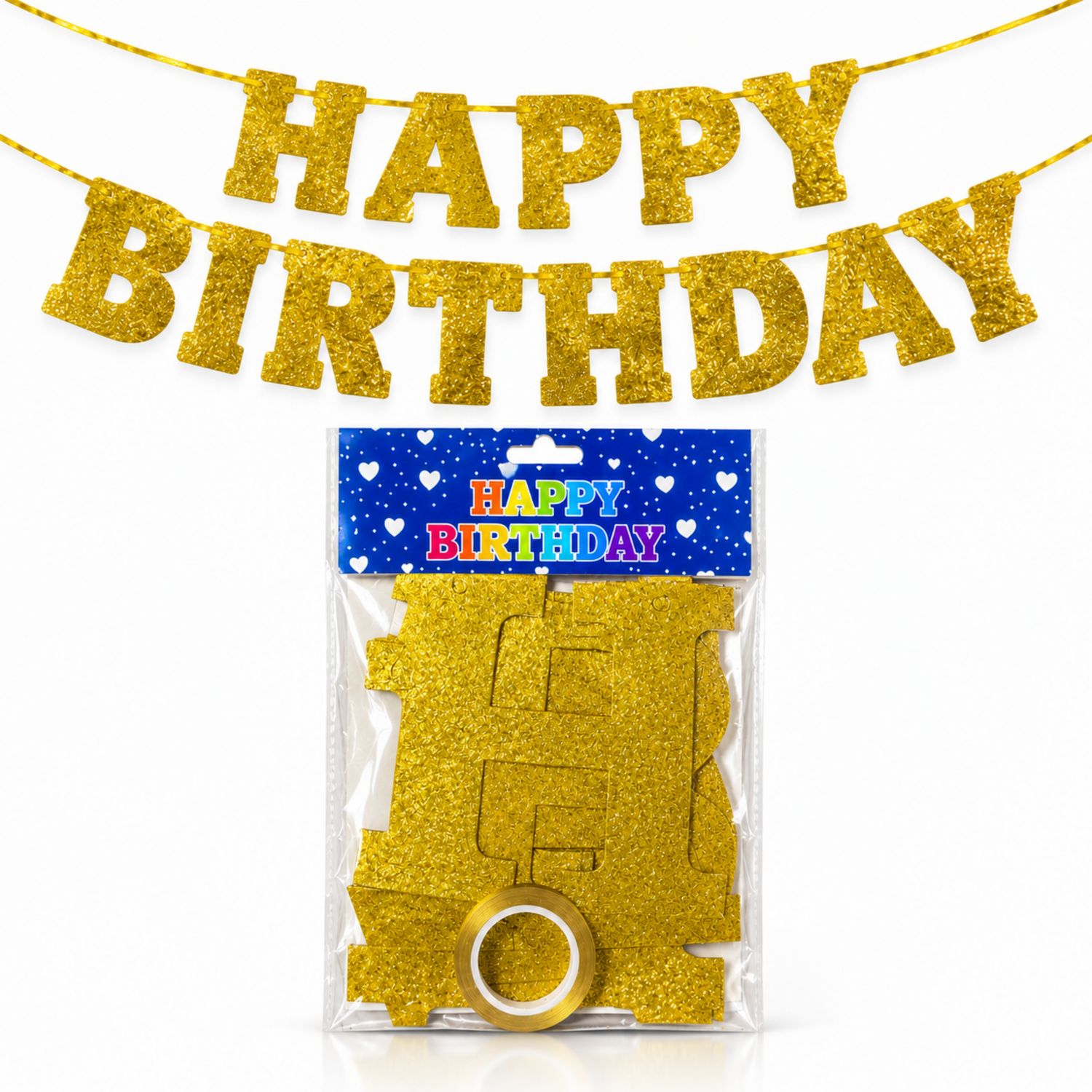 Happy Birthday Shape Cut Banner, Gold