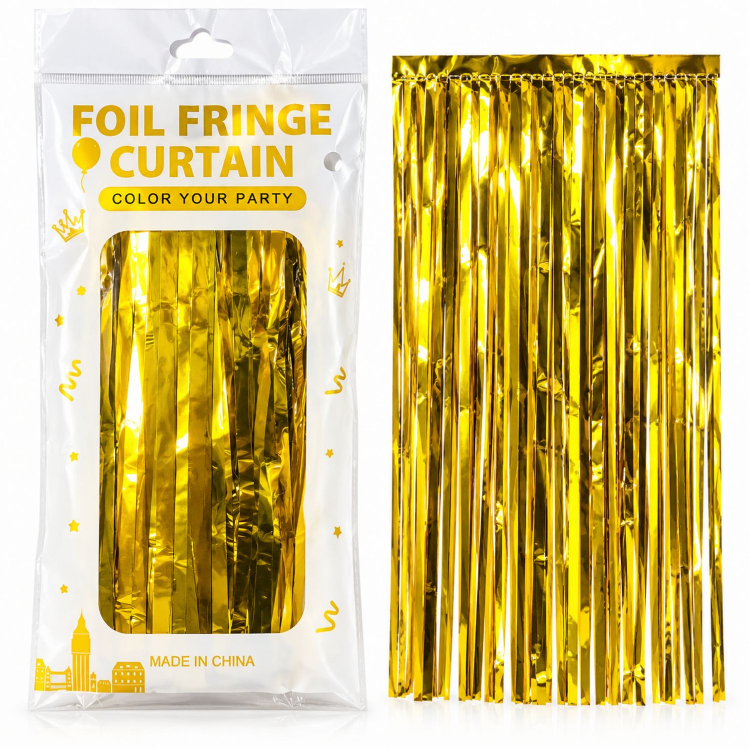 1mx2m Shiny Foil Fringe Curtain – Gold