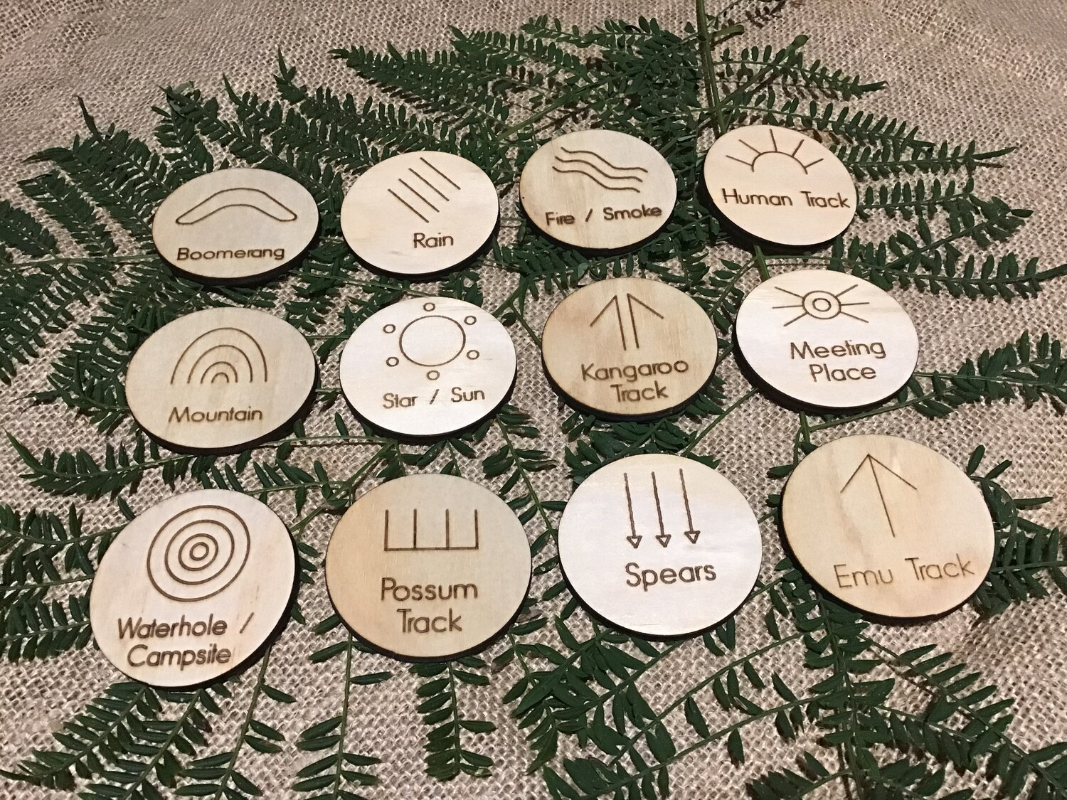 DISCONTINUED ITEM - Aboriginal Inspired Wooden Symbol Discs